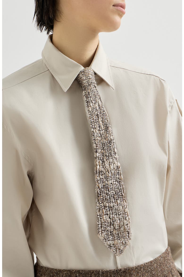 Dazzling craquelé embroidery tie in mohair and wool, Alternate, color, Silver