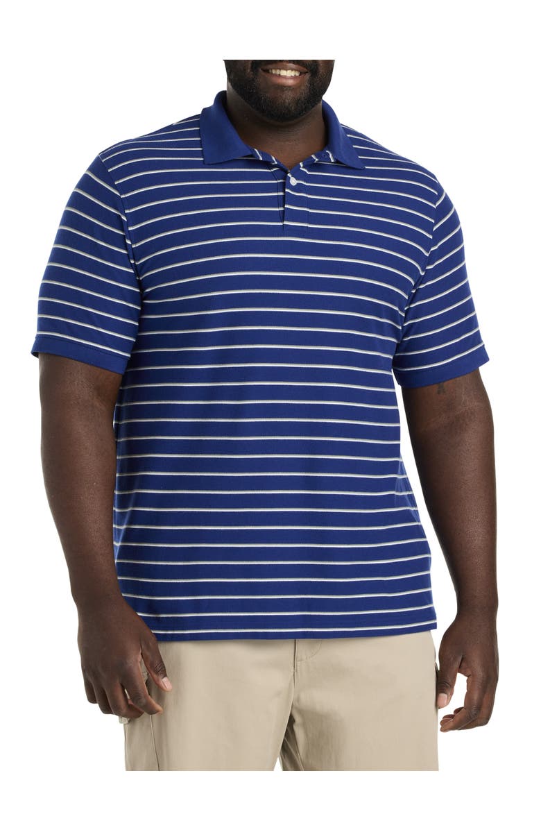 Harbor Bay by DXL Tri-Color Striped Polo Shirt, Main, color, Blue Multi