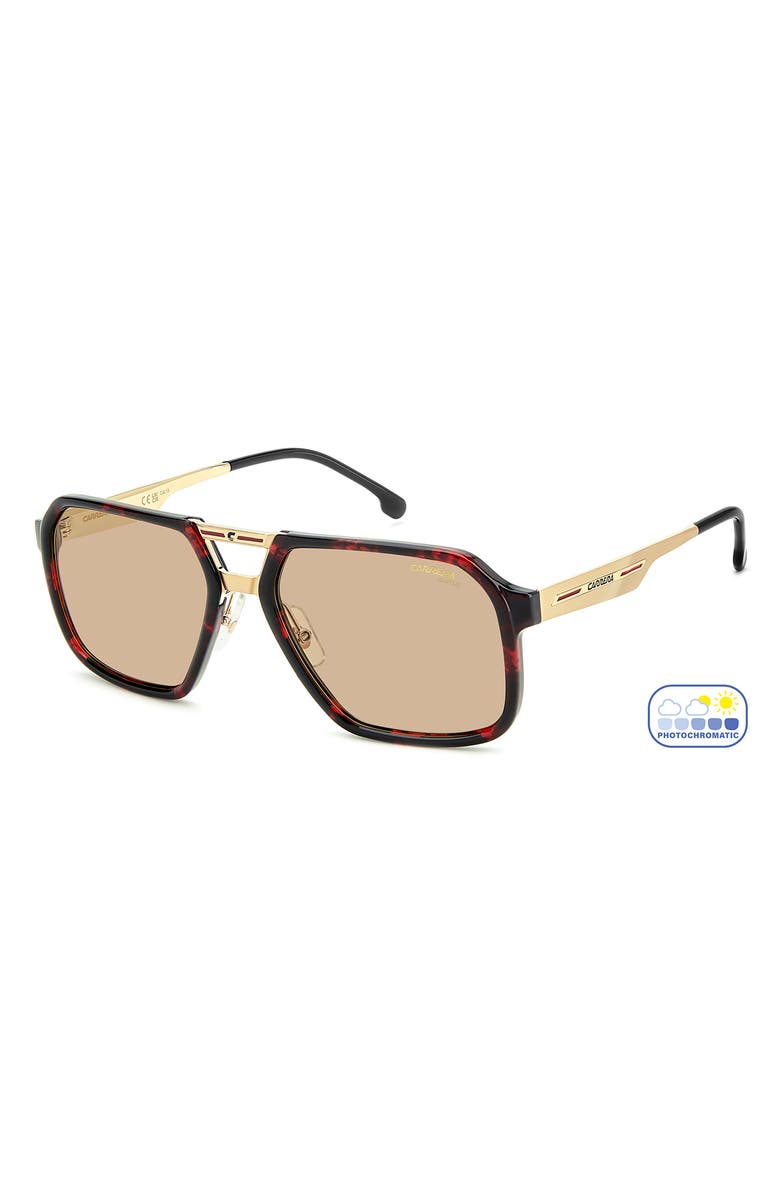 Carrera Eyewear Victory 59mm Photochromic Square Sunglasses, Alternate, color, Red Havana/ Brw Ft Ar
