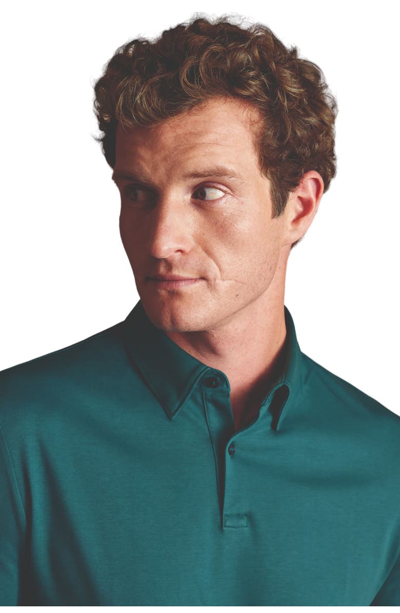 Charles Tyrwhitt Plain Long Sleeve Jersey Polo, Alternate, color, Teal Green