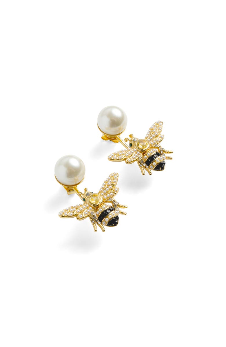 Bill Skinner Studio Bejewelled Pearl Bee Earrings, Alternate, color, Bee