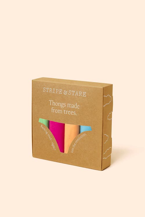 Stripe & Stare Thong Four Pack In Art Brights