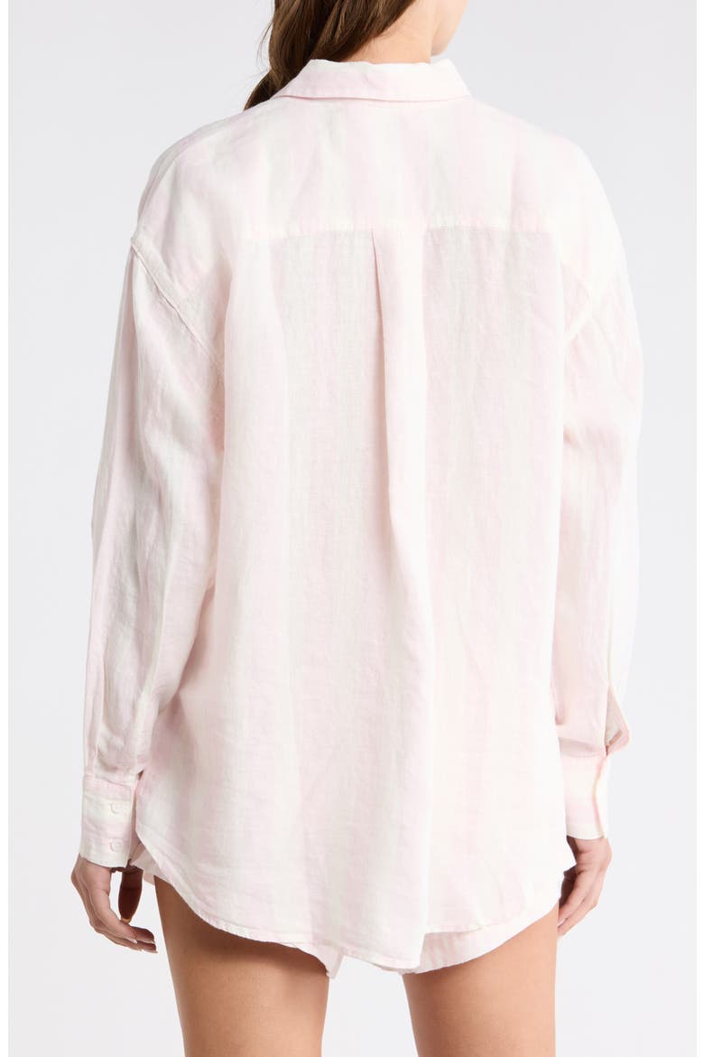 Getaway Stripe Linen Cover-Up Shirt, Alternate, color, POOLSIDE DELIGHT/ COCONUT