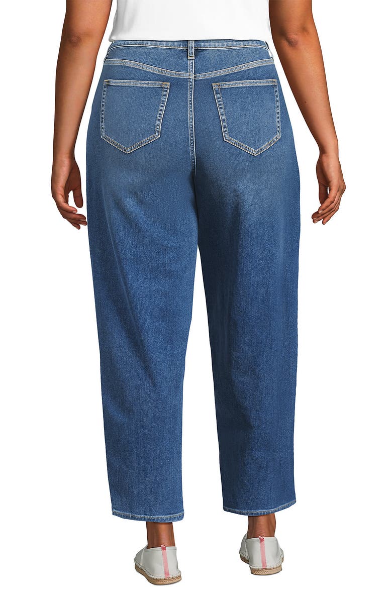 Lands' End Plus Size Recover High Rise Barrel Leg Ankle Jeans, Alternate, color, Indigo Tide Blue