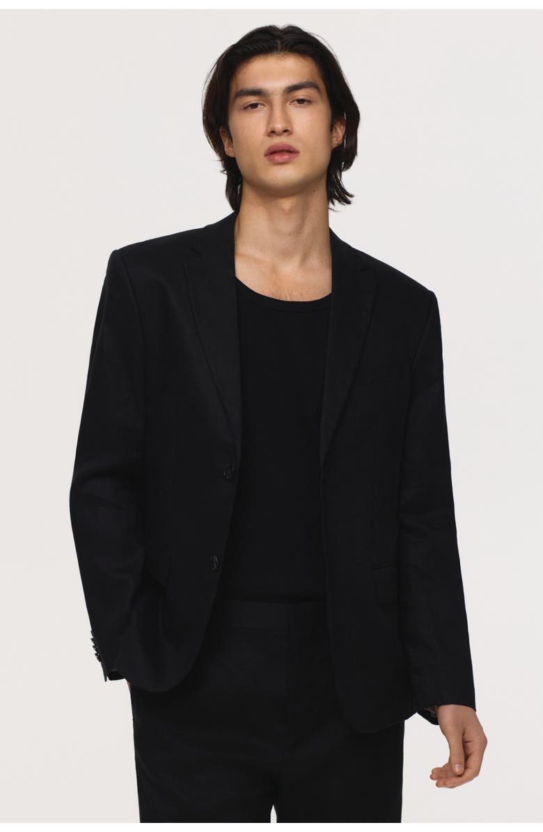 H&M Slim Fit Linen Jacket, Alternate, color, Black