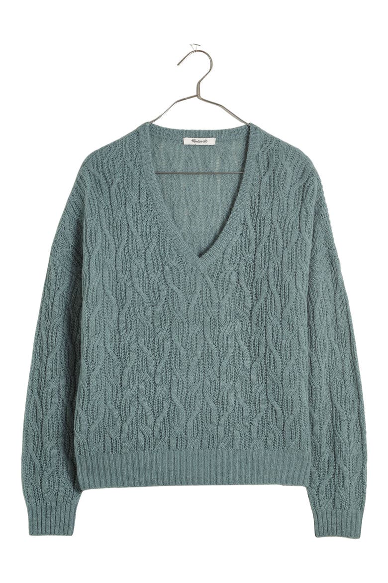Alna V-Neck Sweater, Alternate, color, HTHR LAGOON
