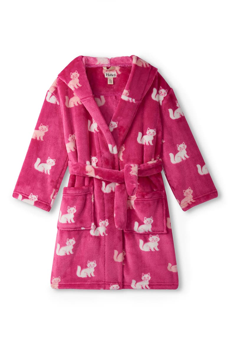 Kids' Little Kitties Plush Hooded Robe, Main, color, RASPBERRY ROSE