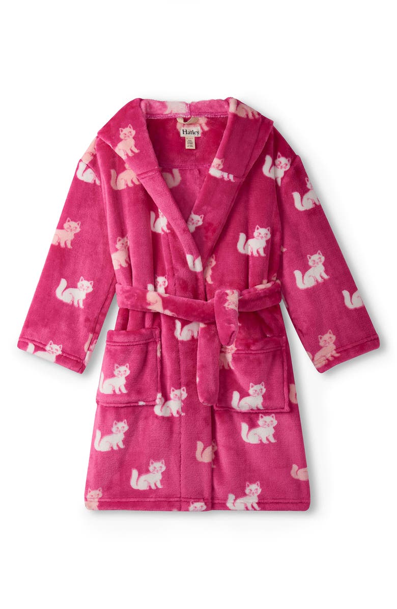 Hatley Kids' Little Kitties Plush Hooded Robe, Main, color, Raspberry Rose
