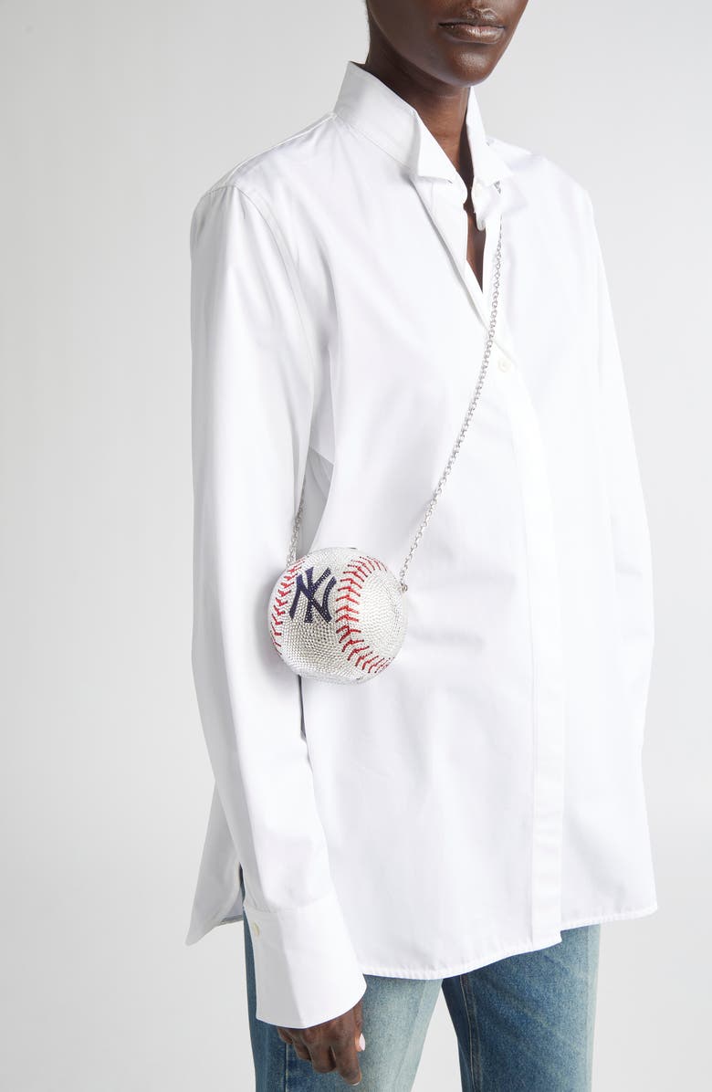 JUDITH LEIBER COUTURE MLB<sup>™</sup> New York Yankees Baseball Clutch, Alternate, color, Silver Rhine