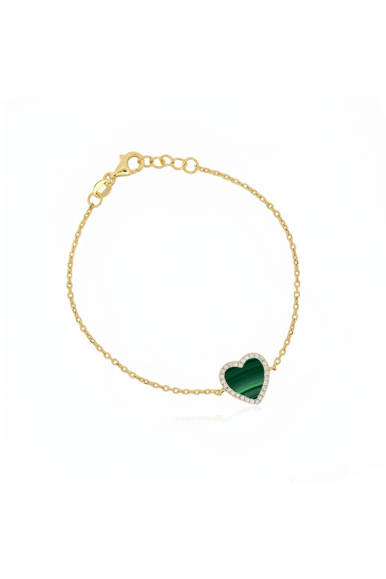 Large Malachite CZ Halo Single Heart Bracelet, Main, color, Malachite