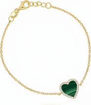 The Lovery Fine Jewelry Large Malachite CZ Halo Single Heart Bracelet