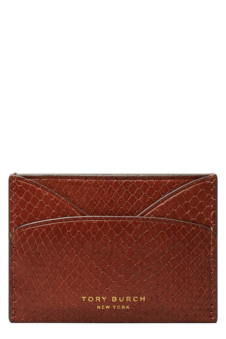 Romy Snake Embossed Leather Card Case, Main, color, SWEET MAPLE