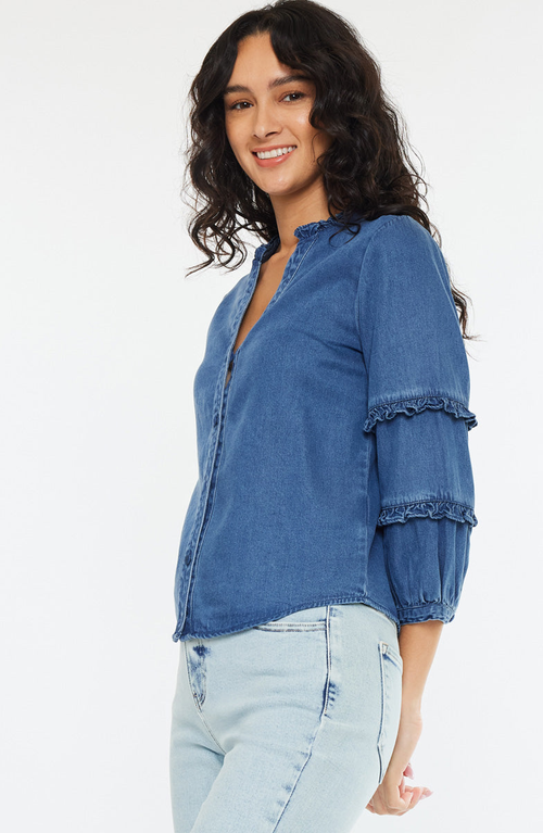 Kancan Allie Fitted Long Sleeve Shirt In Blue