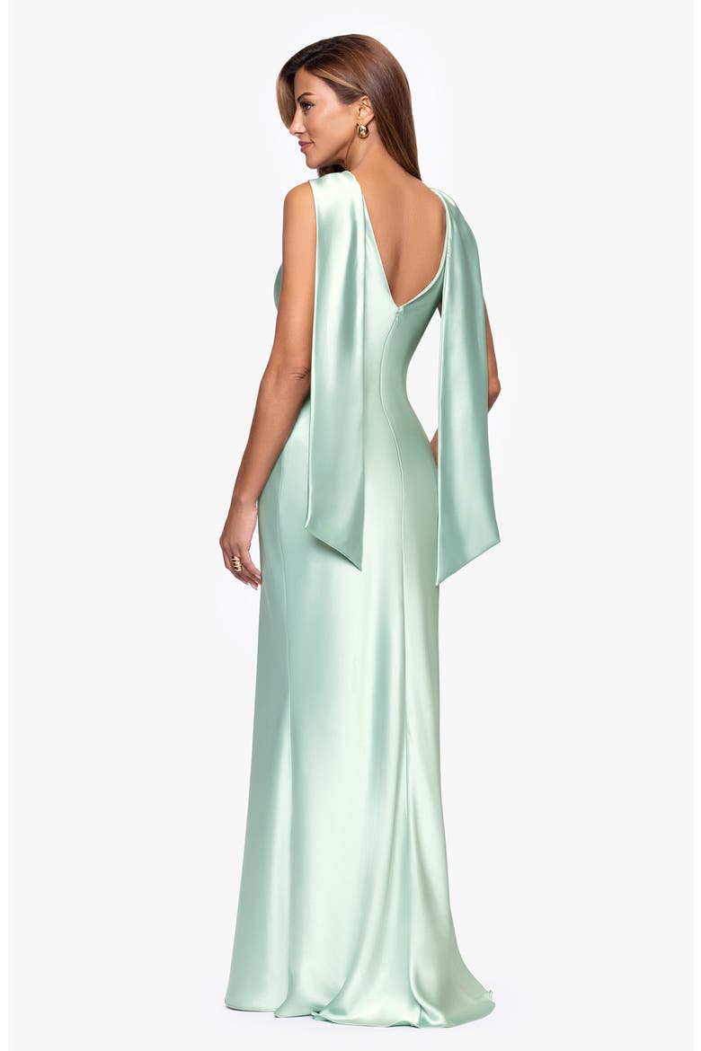 Satin Tie Back Mermaid Gown, Alternate, color, SAGE