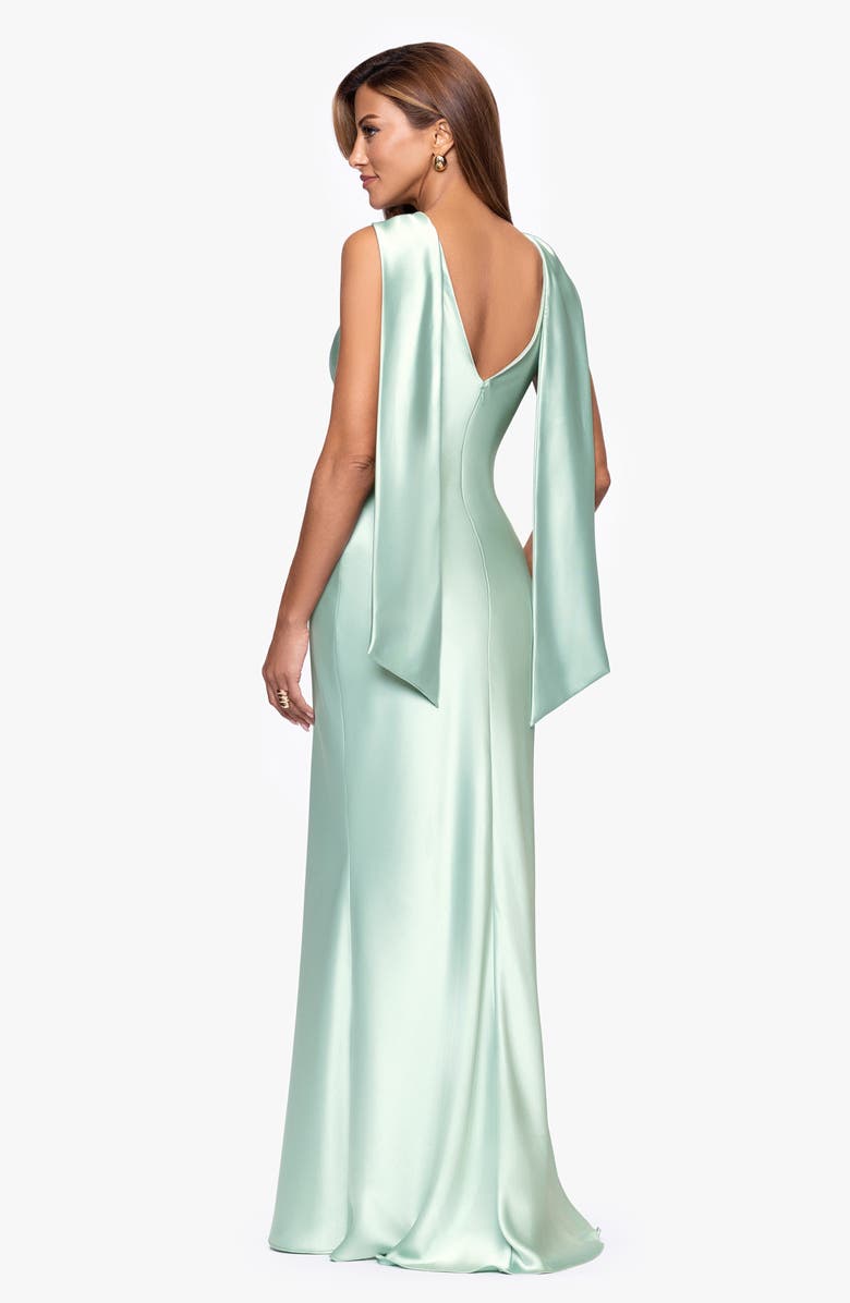 Xscape Evenings Satin Tie Back Mermaid Gown, Alternate, color, Sage