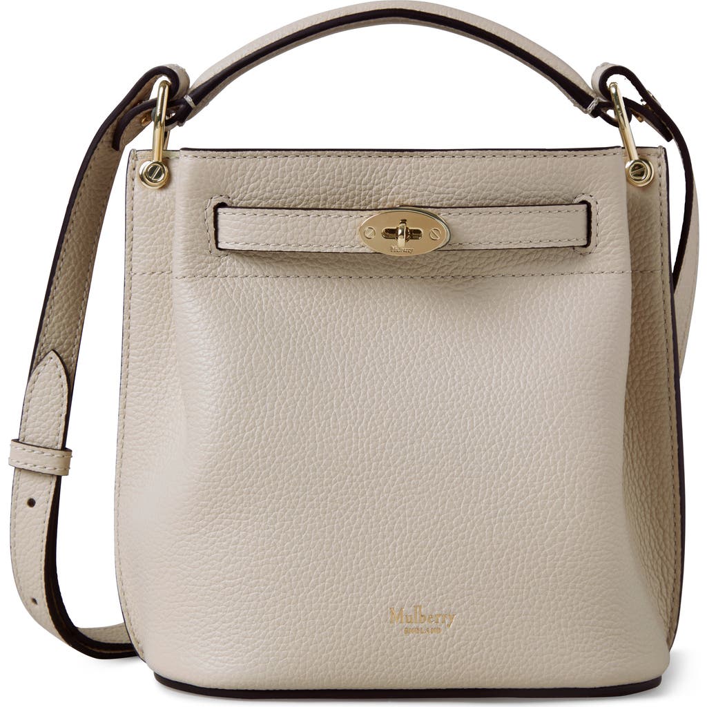 Mulberry 'islington Mini' White Bucket Bag With Turn-lock Closure And Logo In Chalk