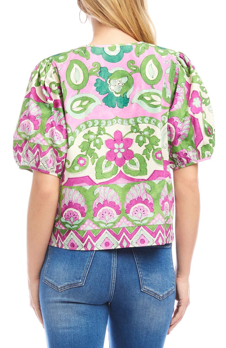Karen Kane Printed Puff Sleeve Cotton Button-Up Top, Alternate, color, Print