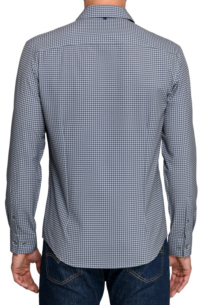 Slim Fit Faded Check Performance Button-Up Shirt, Alternate, color, CHARCOAL