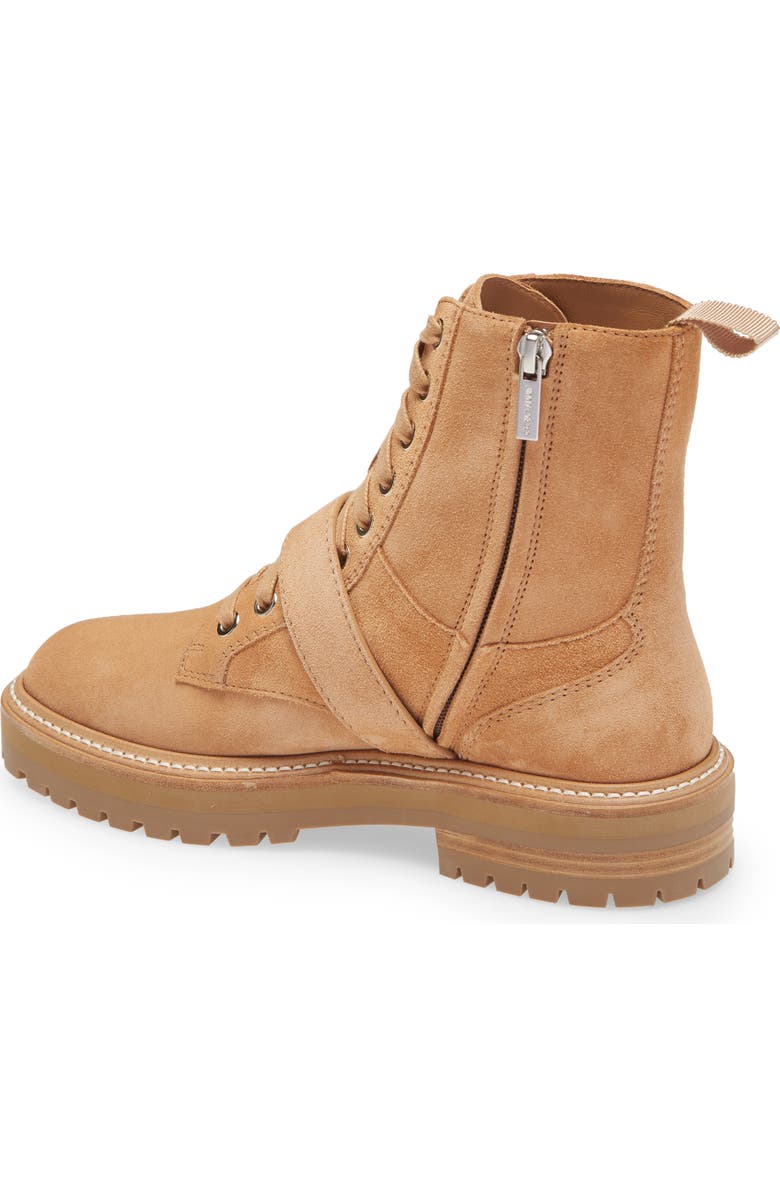 Jimmy Choo Cora Crystal Buckle Combat Boot, Alternate, color, Caramel/ Crystal