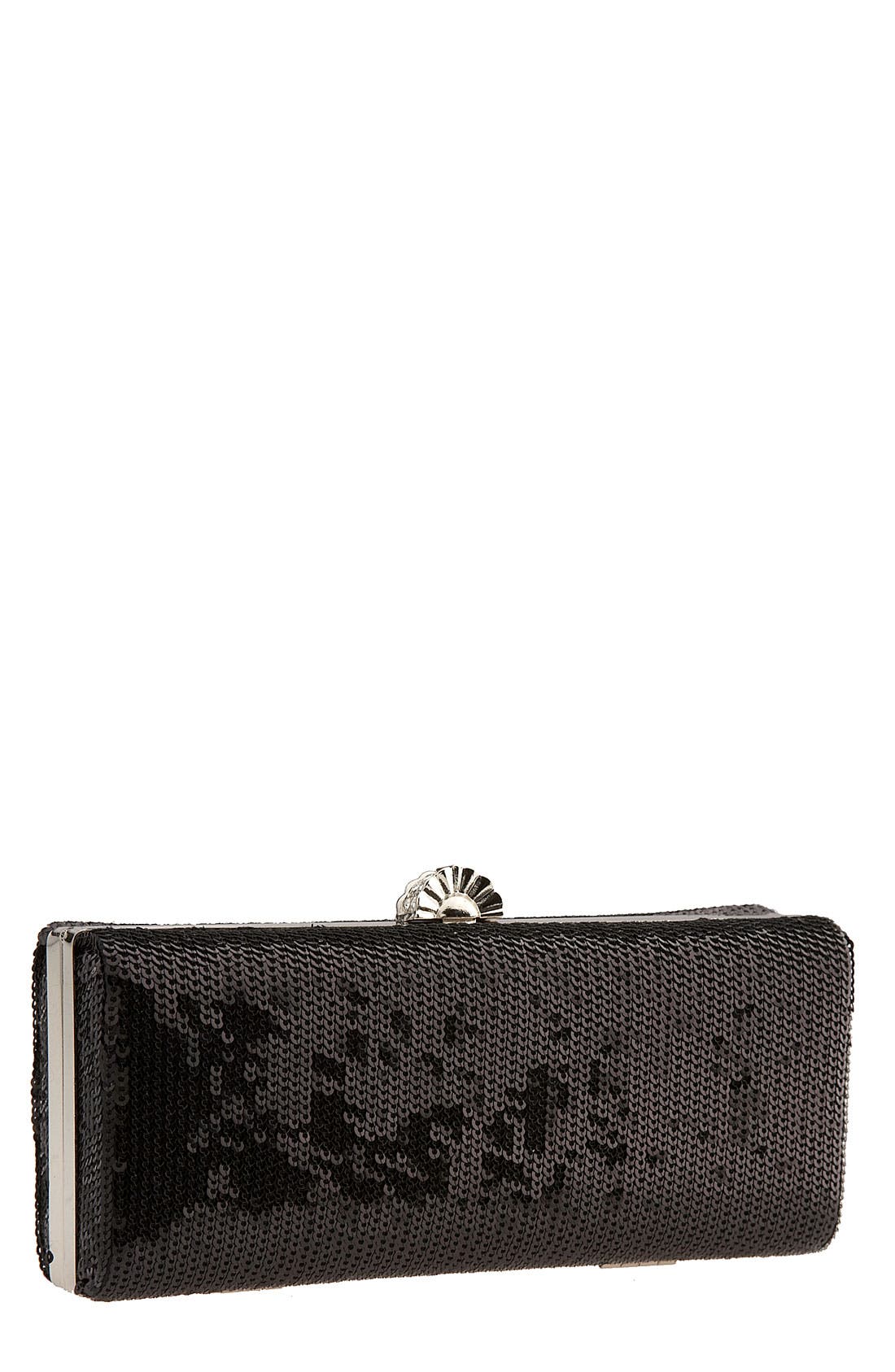 Sequin Jewel Clasp Hard Clutch, Main, color, BLACK