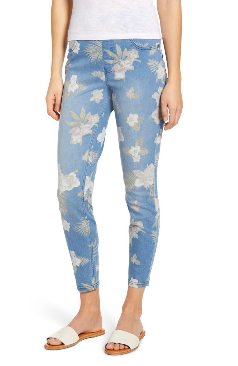 Hue Tropical Orchid Denim Skimmer Leggings, Main, color, 