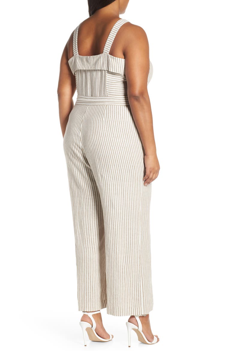 Stripe Tie Front Linen Blend Jumpsuit, Alternate, color, NATURAL