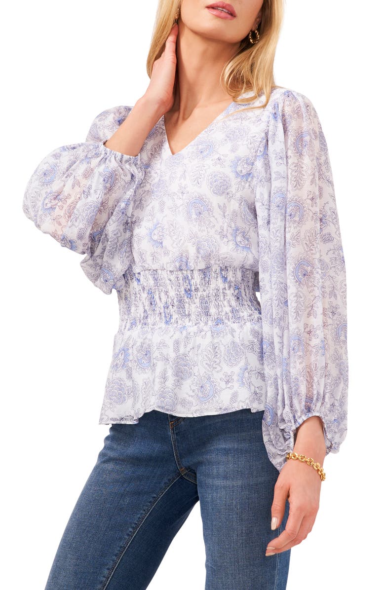 Vince Camuto Floral Print Peplum Top, Main, color, 