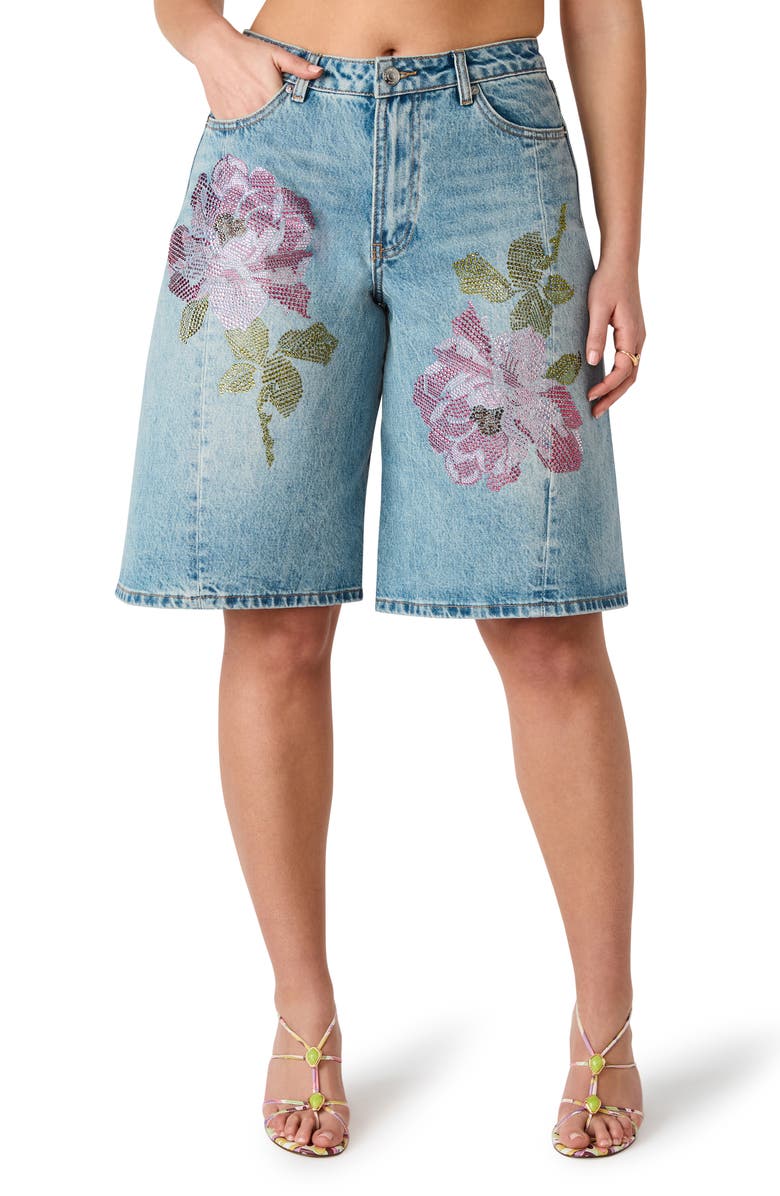 Steve Madden Kesha Floral Embellished Shorts, Main, color, Seabreeze Blue