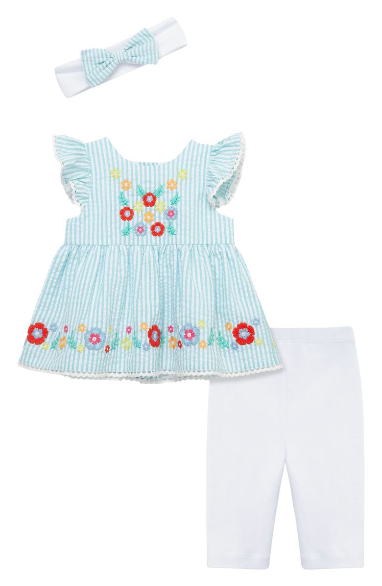 Little Me Happy Flowers Tunic, Leggings & Headband Set, Main, color, White