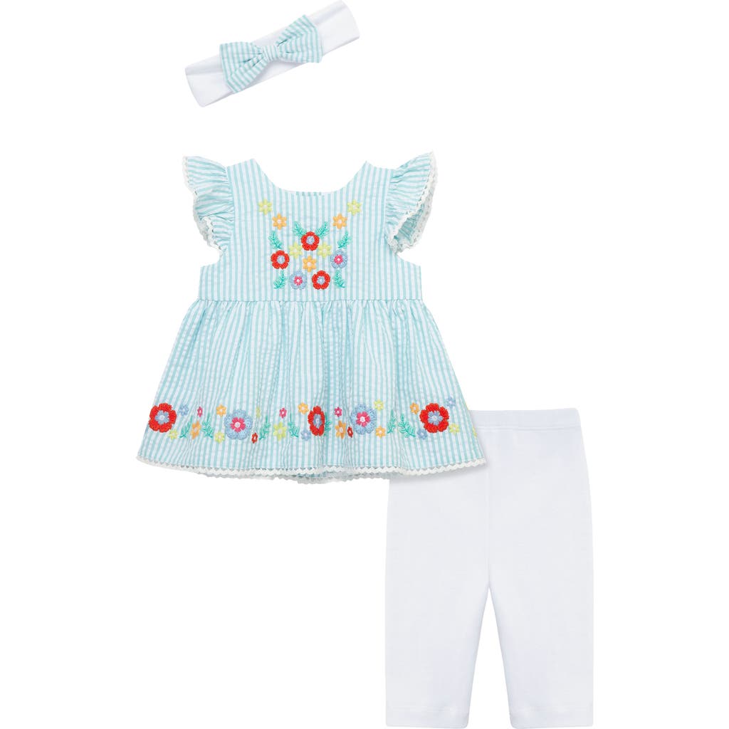 Little Me Happy Flowers Tunic, Leggings & Headband Set In Blue