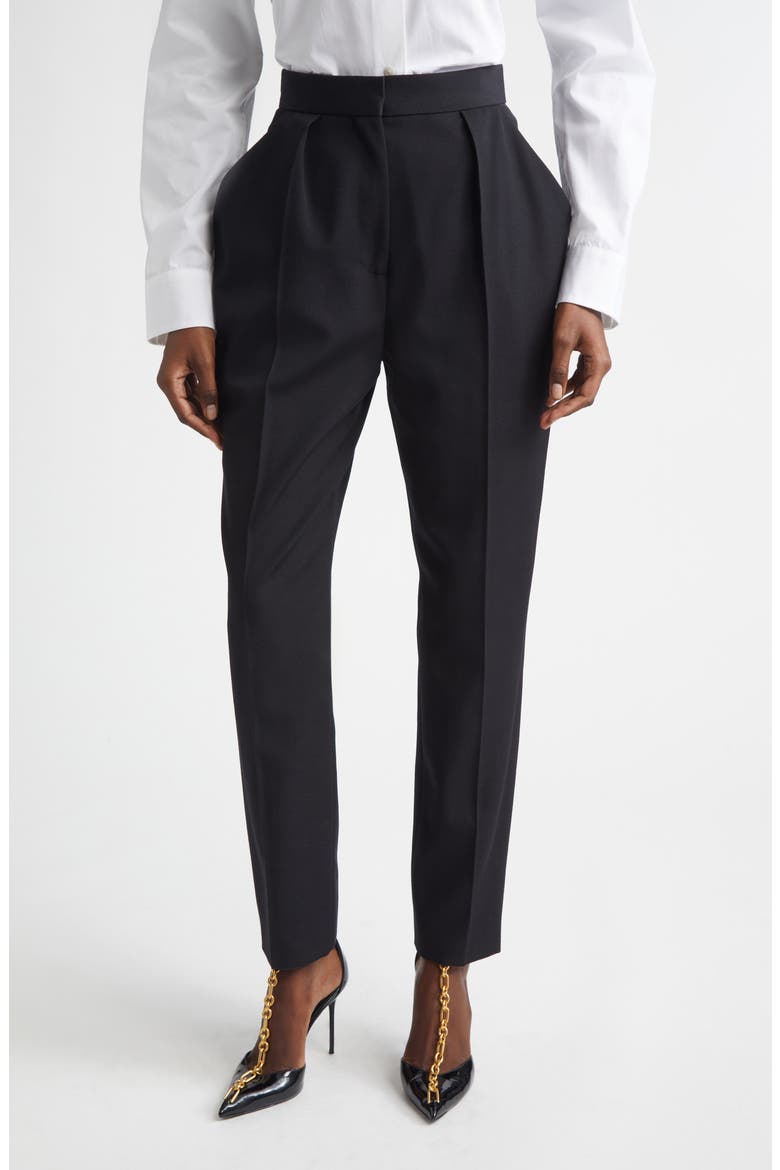 Tailored High Waist Wool Grain de Poudre Pants, Main, color, BLACK
