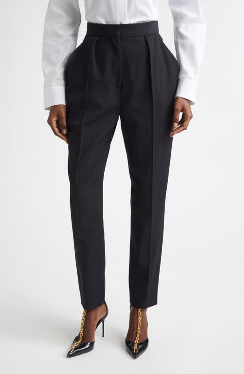 Tailored High Waist Wool Grain de Poudre Pants