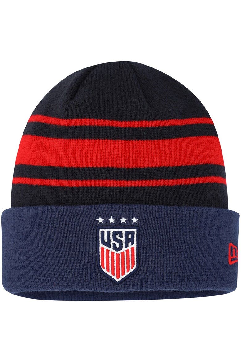 Men's New Era Navy USWNT Team Cuffed Knit Hat, Main, color, Navy