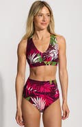 Lands' End Chlorine Resistant V-neck Midkini Swimsuit Top and High Leg High Waisted Bottoms 2 Piece Set