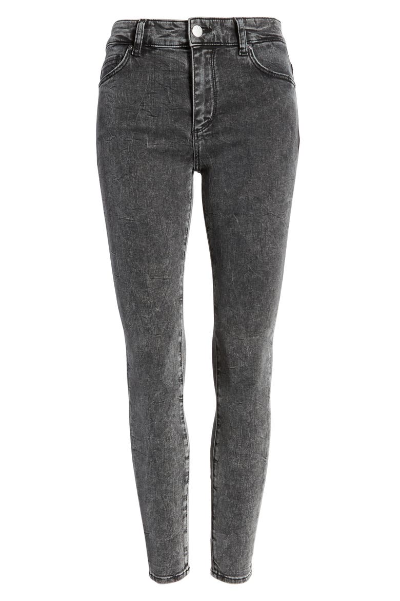 The Farrah High Rise Ankle Skinny Leather Panel Denim Pants, Alternate, color, IDENTITY