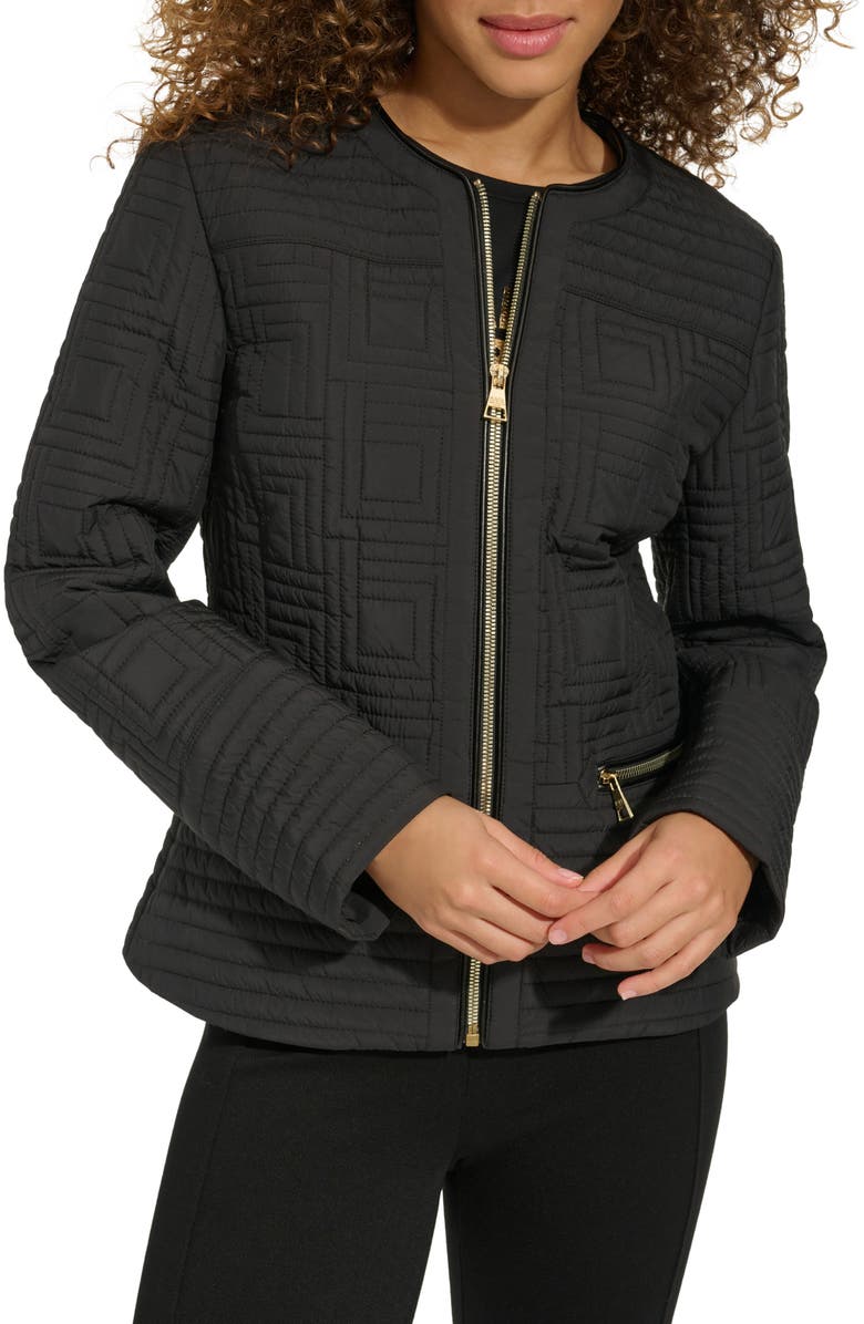 KARL LAGERFELD PARIS Geo Quilt Peplum Jacket, Main, color, 