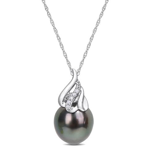 Pearl & Diamond Accent Drop Necklace 14k