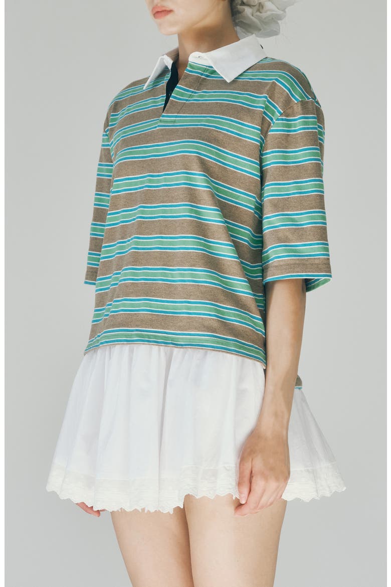 Frankie Stripe Stretch Cotton Polo, Alternate, color, AQUA CAMEL STRIPE