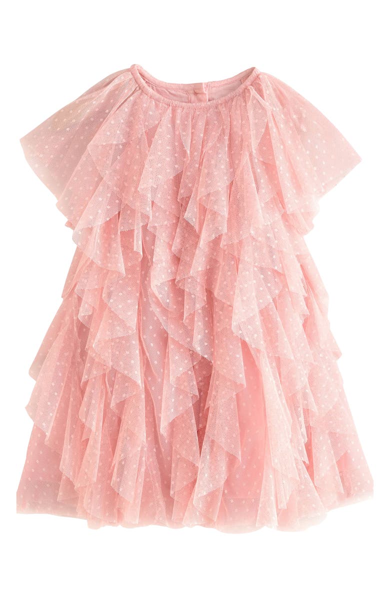 NEXT Kids' Ruffle Dot Mesh Party Dress, Main, color, Pink