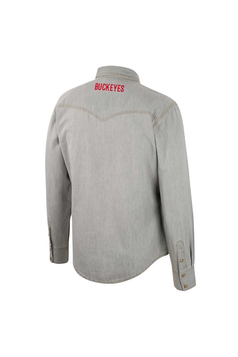 Men's Colosseum x Wrangler Gray Ohio State Buckeyes Cowboy Cut Western Full-Snap Long Sleeve Shirt, Alternate, color, Gray