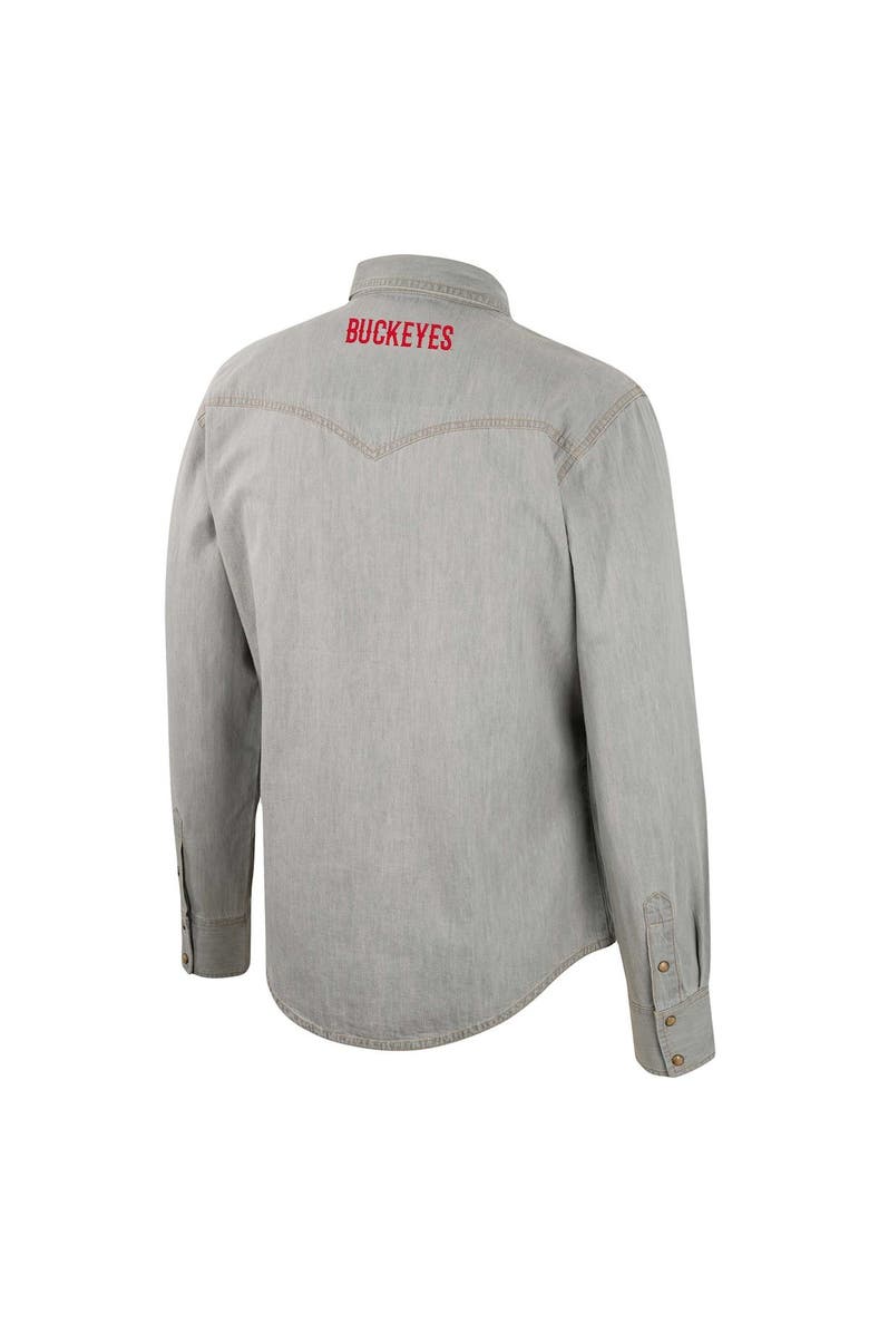 COLOSSEUM Men's Colosseum x Wrangler Gray Ohio State Buckeyes Cowboy Cut Western Full-Snap Long Sleeve Shirt, Alternate, color,