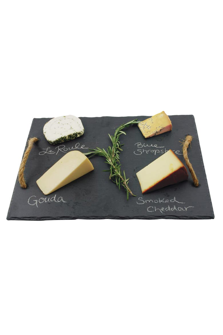Slate Cheese Board with Rope Handles, Main, color, Black