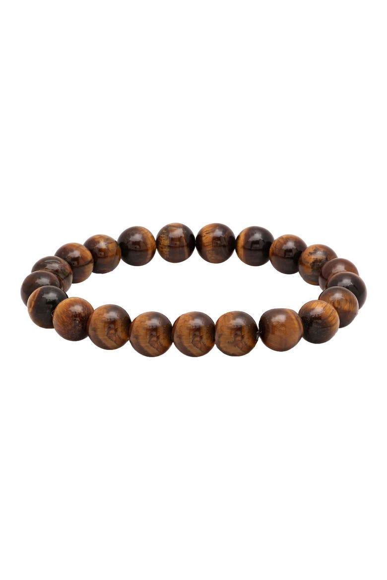 Tiger's Eye Beaded Stretch Bracelet, Main, color, BROWN