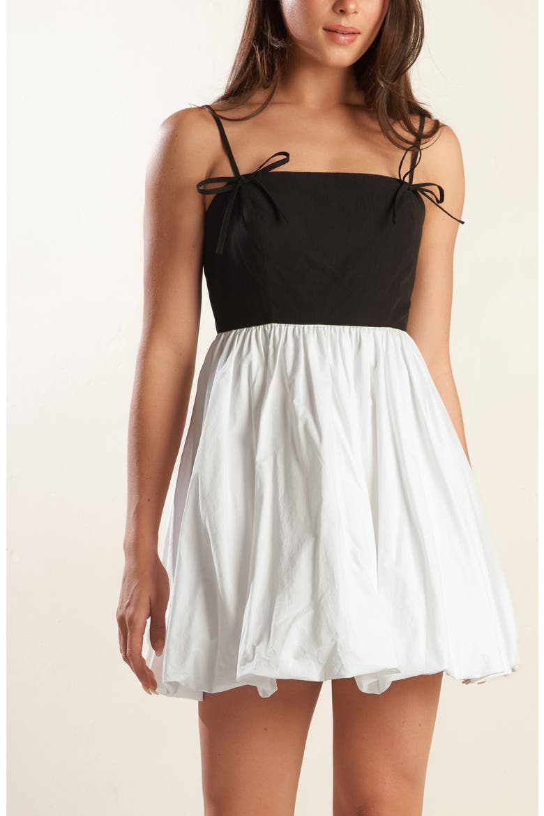 Colorblock Bubble Hem Minidress, Alternate, color, WHITE/ BLACK