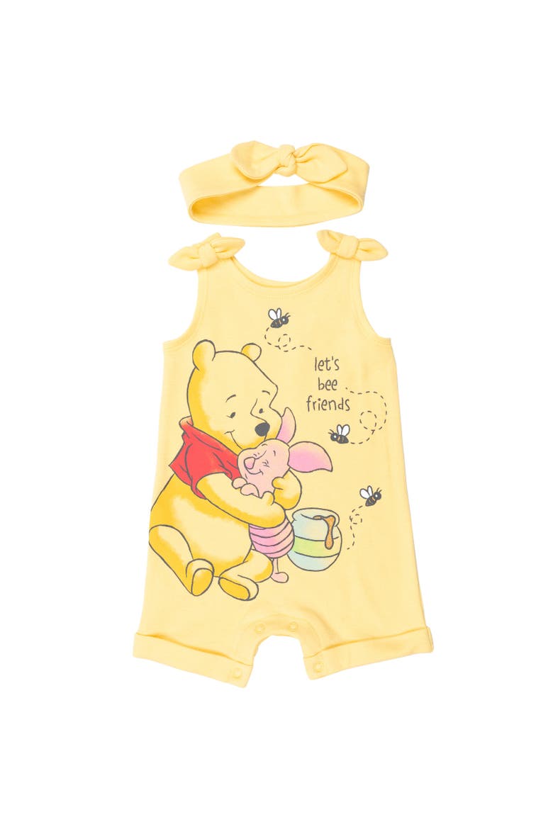 Winnie the Pooh Baby Girls' 2-Piece Sleeveless Romper and Headband Set, Main, color, Pooh Piglet Yellow