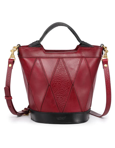 Primrose Genuine Leather Embossed Mini Bucket Tote