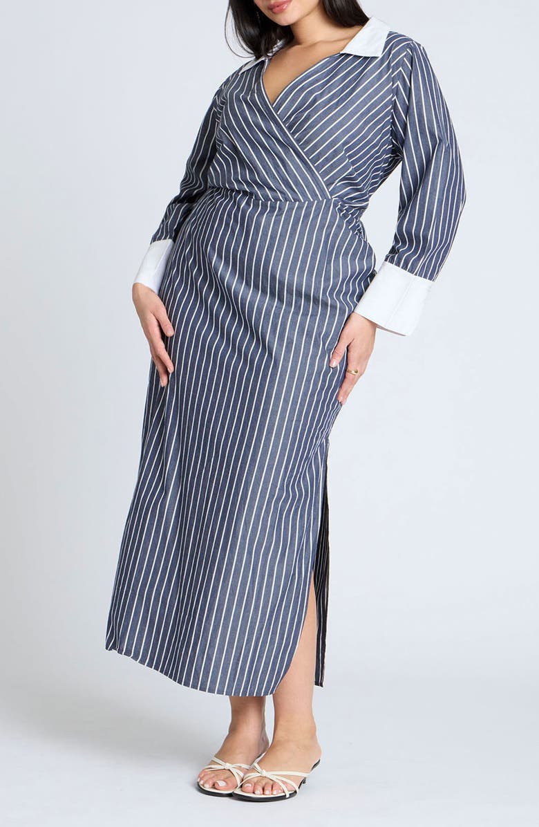 ELOQUII Stripe Midi Shirtdress, Main, color, 