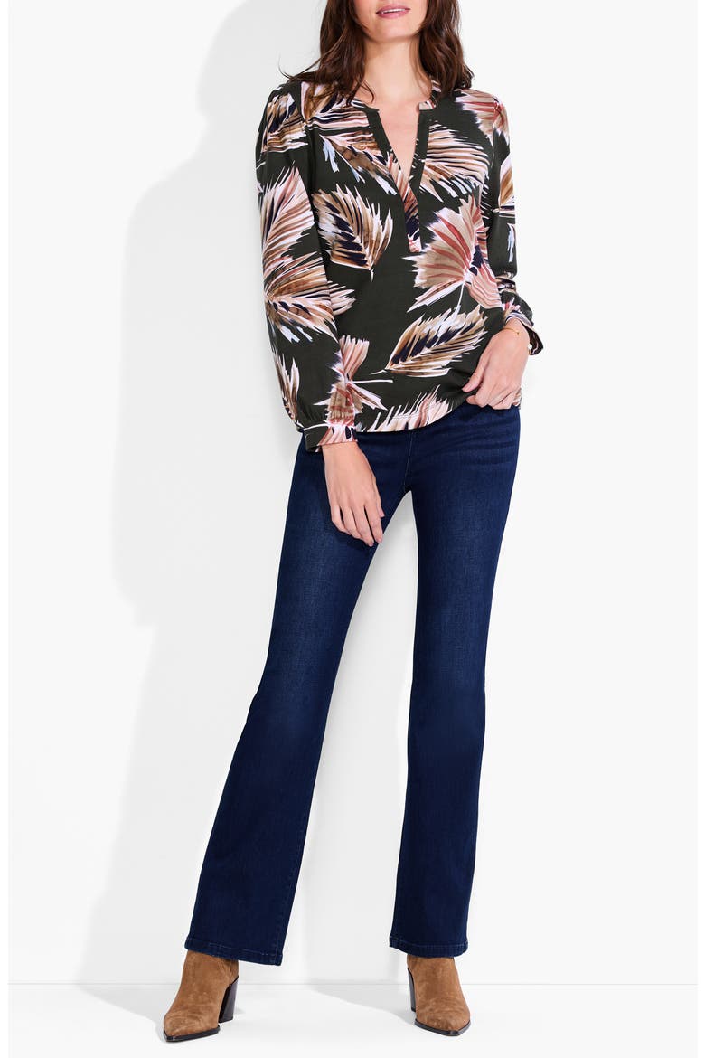 Frond Print Cotton Knit Popover Top, Alternate, color, GREEN MULTI