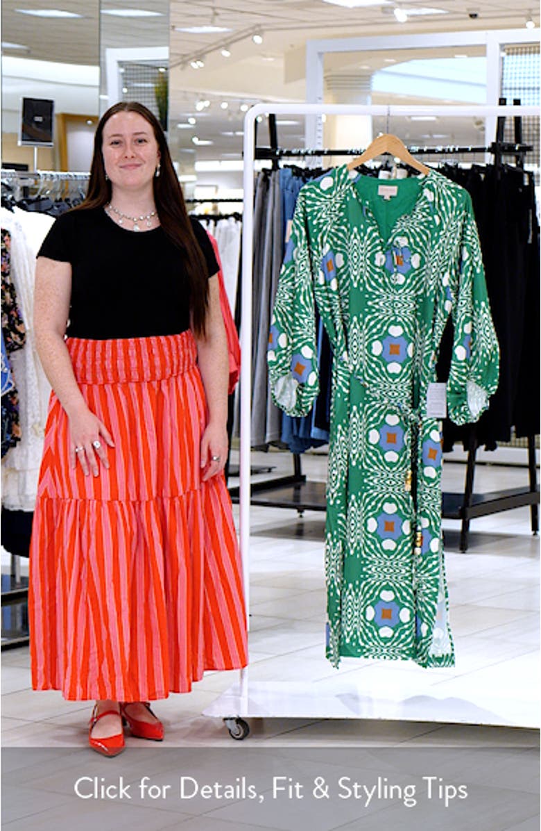 Jardin Abstract Print Long Sleeve Satin Dress, sales video thumbnail