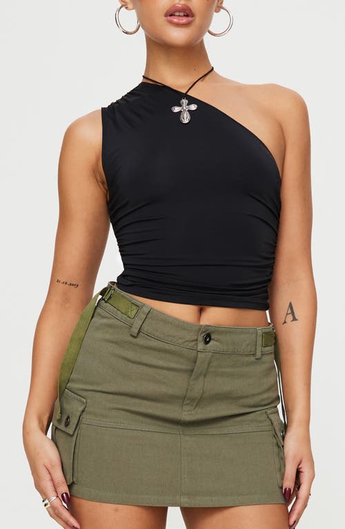 Princess Polly Annem One-shoulder Crop Top In Black